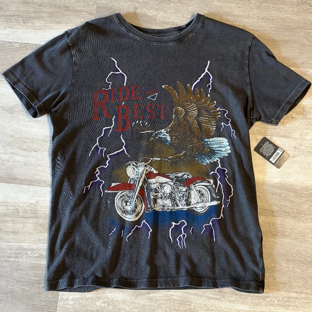 NWT Lucky Brand Vintage Motorcycle Shirt - Men's M - Black/Gray Washed
